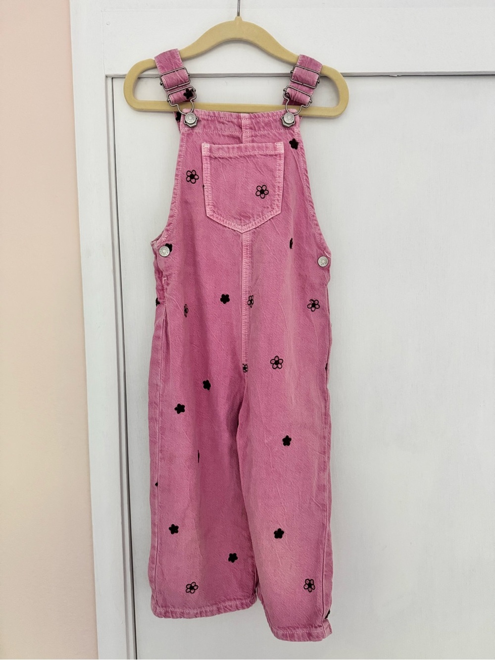 Zara Kida Pink denim Overalls with Brown Floral Embroidery